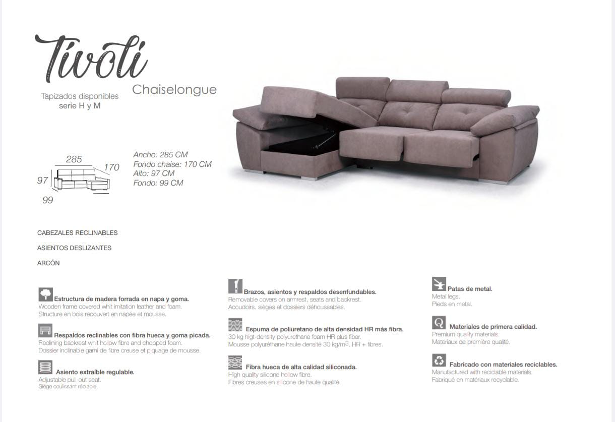 CHAISELONGUE TIVOLI 285X170 RECLINABLE DESLIZANTE + ARCON (ver colores) - Imagen 2