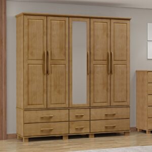 ARMARIO DE MADERA COLOR MIEL ROBLE 5 PUERTAS + 6 CAJONES