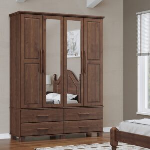 ARMARIO DE MADERA COLOR NOGAL 4 PUERTAS + 4 CAJONES