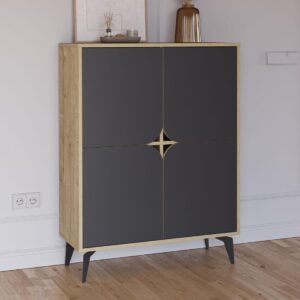 MUEBLE ALTO AUXILIAR 4 PUERTAS NOLA ROBLE&NEGRO 90 CM