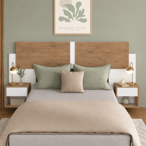 CABECERO EXTENSIBLE CON MESITAS COLOR BLANCO/ROBLE RUSTICO GQ 094